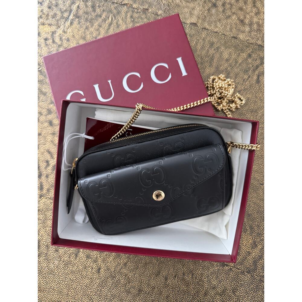 Gucci GG Super Mini Shoulder Bag Black Leather with Chain Strap Brand BNIB - Picture 6 of 11